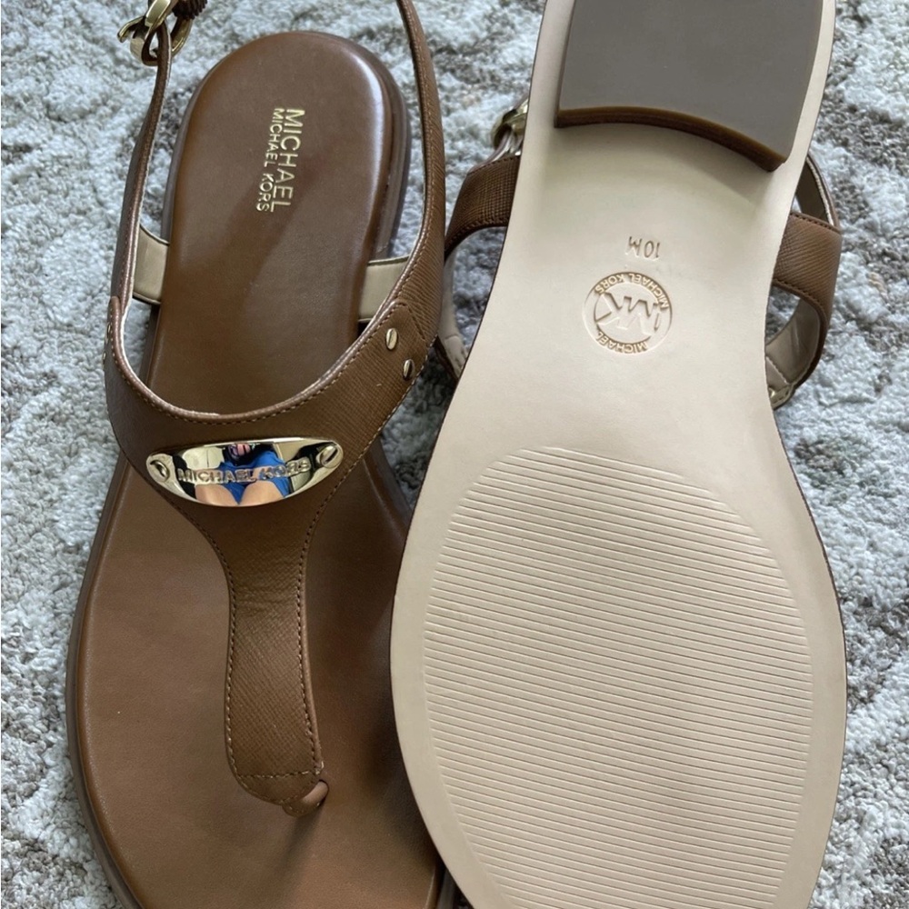 MICHAEL Michael Kors Brown Sandals with Gold Details Size 10M - Picture 5 of 5